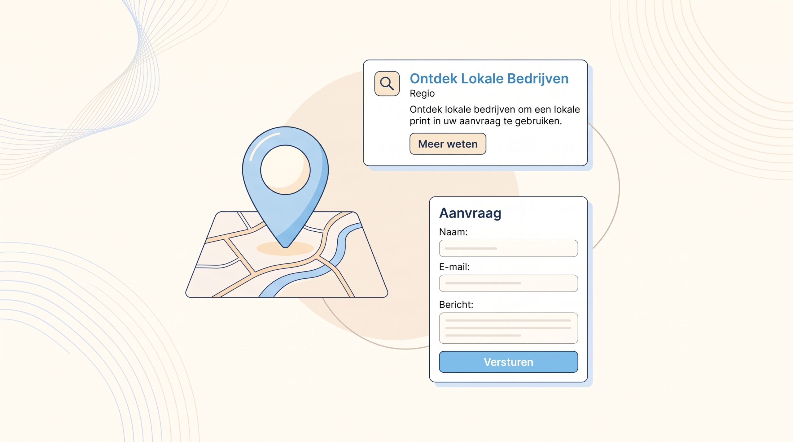 Een lokale kaartspeld naast een zoekadvertentiekaart met het korte label