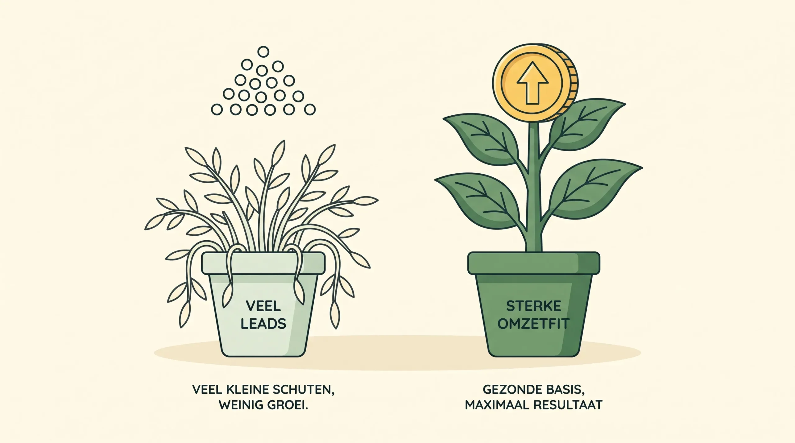 Twee eenvoudige planten laten het verschil zien tussen veel leads en een sterke omzetfit.